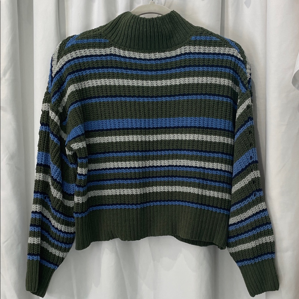 Striped Olive and Blue Turtleneck Sweater - Picture 3 of 3